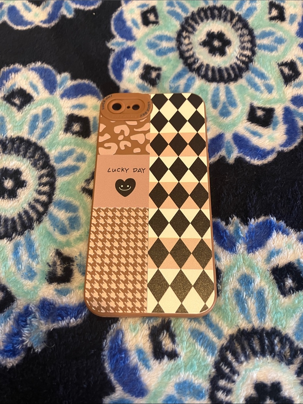 SHEIN Pink Patchwork 'Lucky Day' Phone Case